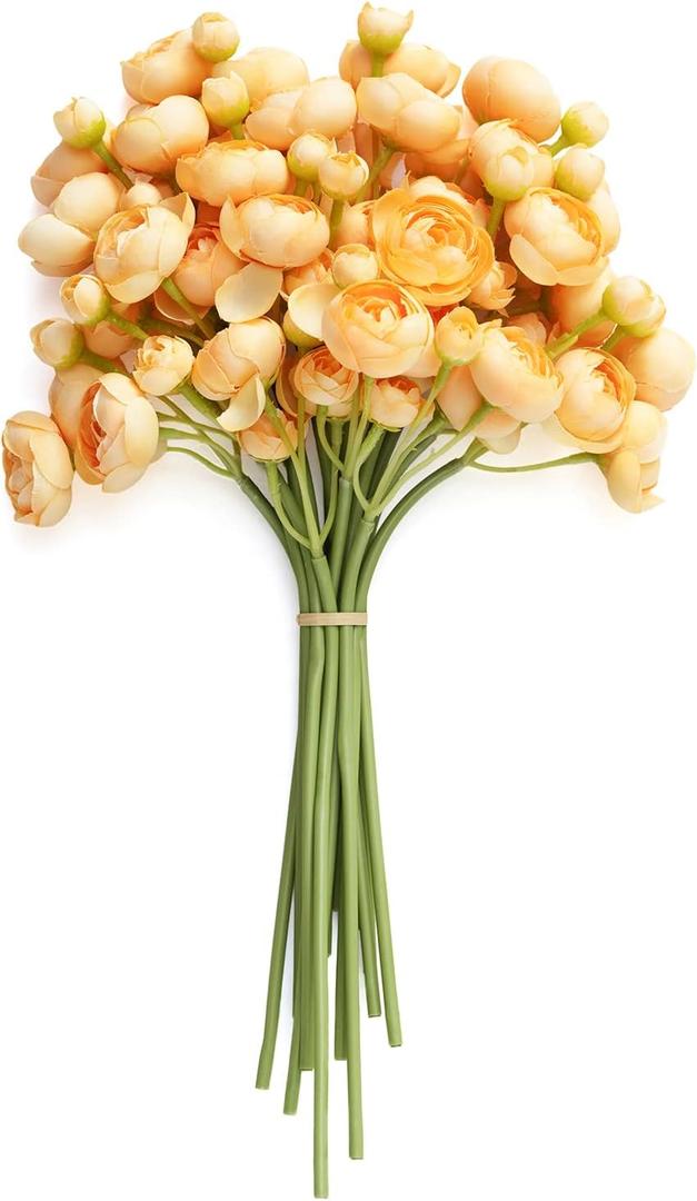 Ling's moment Ranunculus Artificial Flower, Faux Silk Mini Ranunculus Flowers for DIY Bouquet, Bulk Fake Wedding Filler Flowers for Centerpieces Arrangements Bridal Shower Decorations, French Yellow