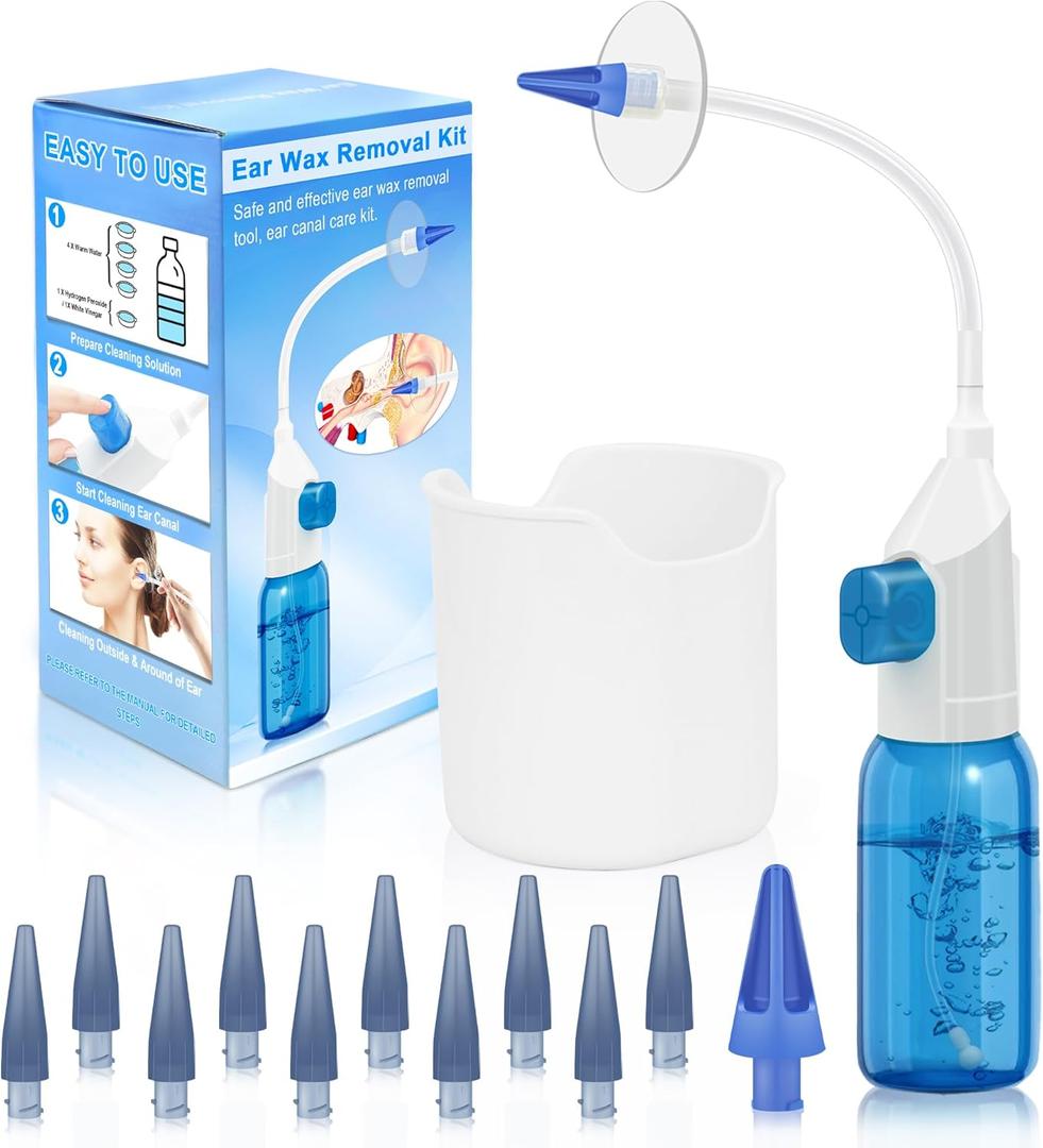 Ear Wax Removal, Ear Wax Removal Tool, Manual Ear Irrigation Flushing System, Ear Flushing Kit, Ear Cleaner System for Adults & Kids, Safe and Effective to Clean Ear Built Up Wax