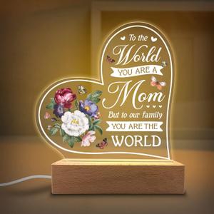 Acrylic Night Light Gift for Mother - to Our Family You are The World - Acrylic Light Gift for Mom from Son, Daughter on Mothers Day - Birthday Gifts to Mom