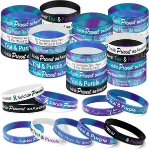 Sasylvia 100 Pcs Suicide Prevention Awareness Silicone Bracelets Suicide Awareness Ribbons Stretch Wristbands Motivational Rubber Bracelet with Inspirational Messages for Men Women, 10 Designs
