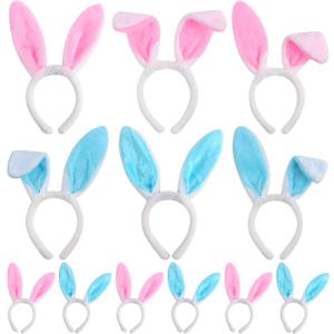 LOKIPA Plush Bunny Ears Hairbands, Only 9  PCS Bunny Headband Easter Bunny Ears Hairbands for Easter Party Decoration