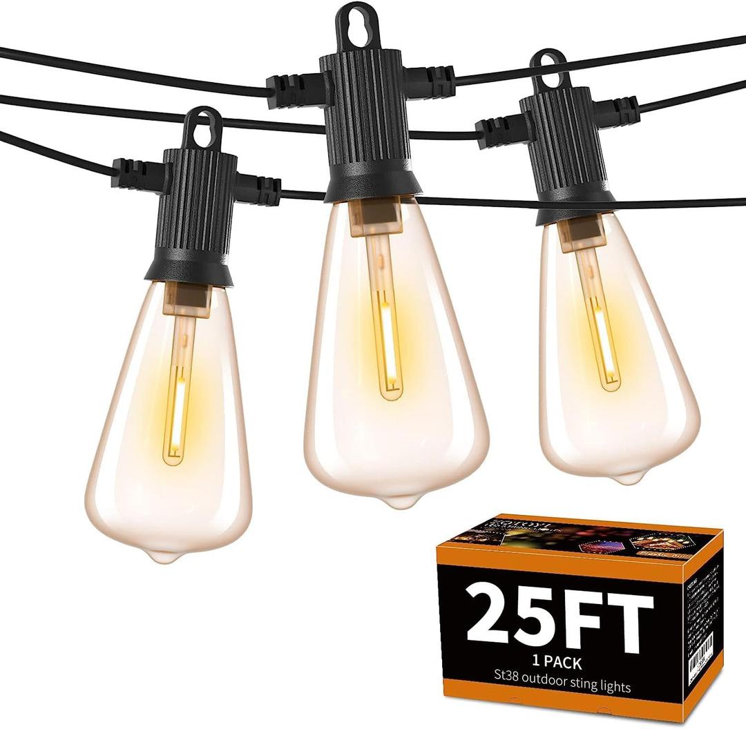 ZOTOYI Outdoor String Lights 25FT, Waterproof IP65 Patio Lights with 13 Shatterproof ST38 LED Bulbs, Outside Hanging Light Dimmable for Backyard, Bistro, Cafe, Garden 2700K Warm White ZOTOYI Outdoor String Lights 25FT, Waterproof IP65 Patio Lights with 13 Shatterproof ST38 LED Bulbs, Outside Hanging Light Dimmable for Backyard, Bistro, Cafe, Garden 2700K Warm White