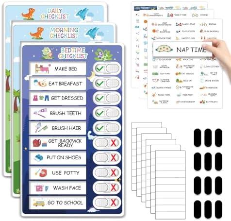 3 in 1 Bedtime/Morning/Daily Routine Chart for Kids, Magnetic Chore Chart for Kids with Cute Chore Stickers, Visual Schedule for Kids with Autism, Cute to Do List Checklist for Kids