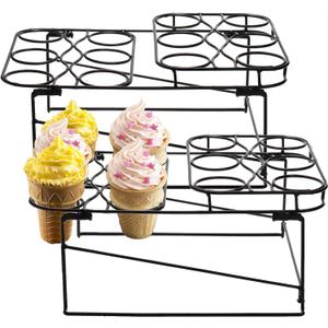 TOPZEA 2 Pack Ice Cream Cone Racks with 12 Holes, Metal Cupcake Waffle Cone Holder Rack Dessert Display Stands for Baking, Cooling, Serving, Birthday, Baby Shower, Wedding Party, Christmas Treat