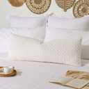 Kevin Textile 14x36 Inch Long Lumbar 1 Pack Boho Christmas Decorative Throw Pillow Cover Soft Striped Corduroy Rectangle Cushion Case Farmhouse Color Accent for Living Room Couch Sofa Bed, Pure White