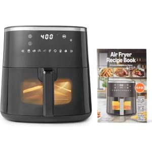 Amazon Basics 4.4-Quart Air Fryer with Easy View Window, 8 Preset Menus, 1400W, Black, 4 QT