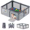 Foldable Baby Playpen with Mat, 71x59 Inches, Grey | Visible Mesh, Collapsible, Portable, Indoor/Outdoor, for Babies & Toddlers