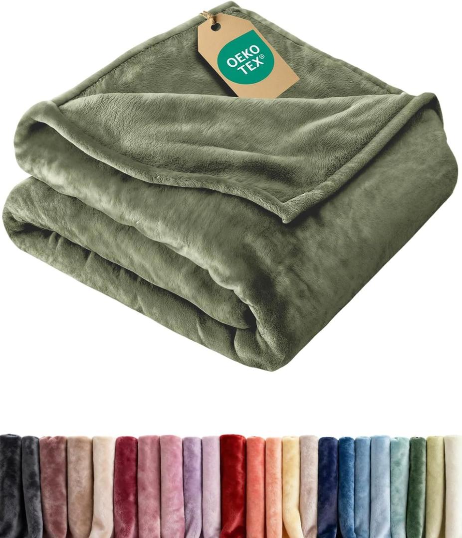 Ultra Soft Fleece Blanket Queen Size - Flannel Fleece Luxury Queen Blanket - Lightweight for Couch Bed Chair - Thick, Warm and Breathable - All Season Cozy Fuzzy, Anti-Static Microplush Bedding, Olive