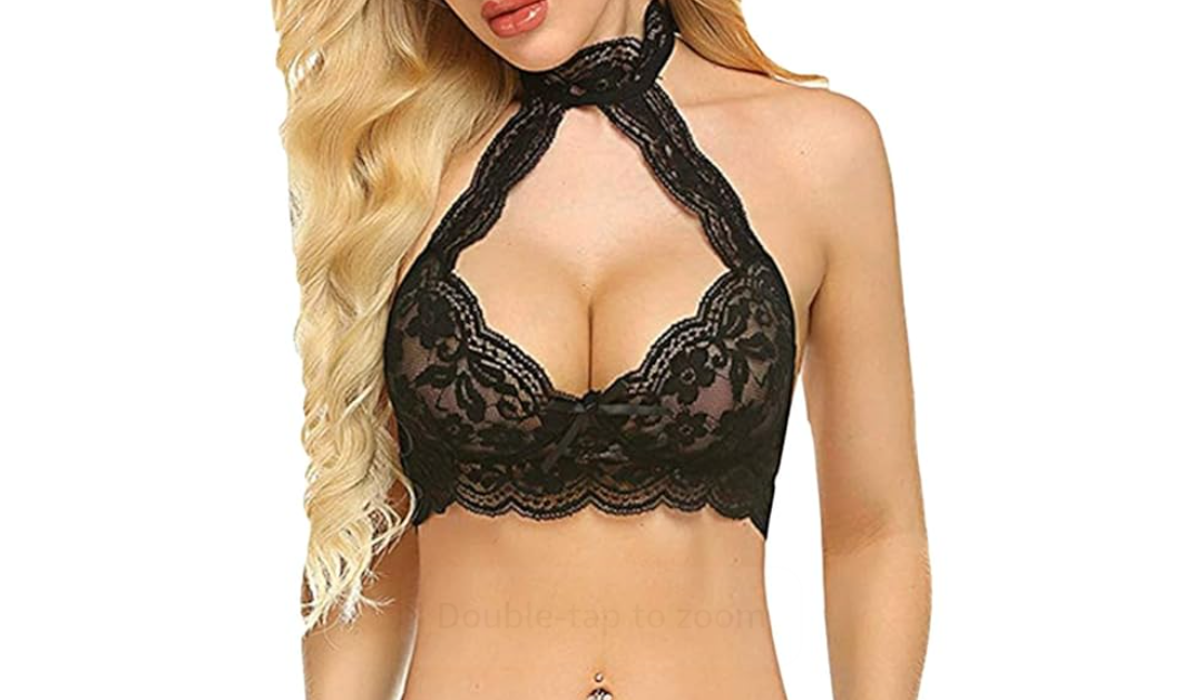 Maiyifu-GJ Women's Sexy Halter Lingerie Set Strappy Lace Bra and Panty Sets 1 Piece Mini Teddy Babydoll Underwear Outfits, M
