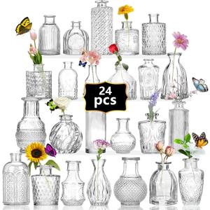 24PCS Mini Bud Vases As Wedding Centerpieces for Tables,Clear Bud Vases for Flowers,Small Flower Vases Suitable for Birthday Party,Anniversary,Wedding Reception,Baby Shower (Clear, 24PCS)