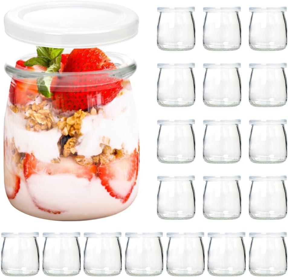 20 Pack 6.8oz Small Glass Jars With Lids, Glass Yogurt Containers With Lids, Yogurt Jars With PE Lid, Pudding Jar for Jam, Jelly, Honey, Wedding Favors