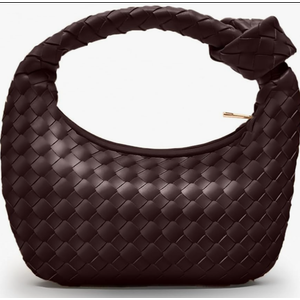 Knotted Woven Leather Handbags Tote with Detachable Bow For Women, Trendy Hobo Dumpling Purse Bag 2024 Dark Purple