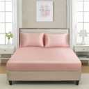 California King Silk Satin Fitted Sheet, Soft Deep Pocket Single Bottom Bed Sheets Sold Separately, Wrinkle Free, Non- Fading, Breathable, Fully Elasticized(Cal King Size, Blush)