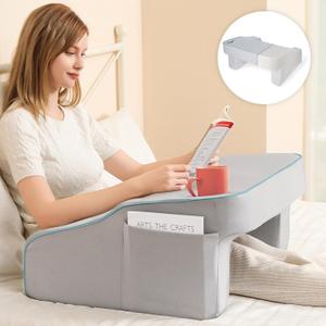 Reading Pillow for Bed and Sofa, Ergonomic Lap Desk for Arm Rest, Washable Cover Foam Laptop with Cup Holder for Reading, Working, Rest for Neck Shoulder Discomfort