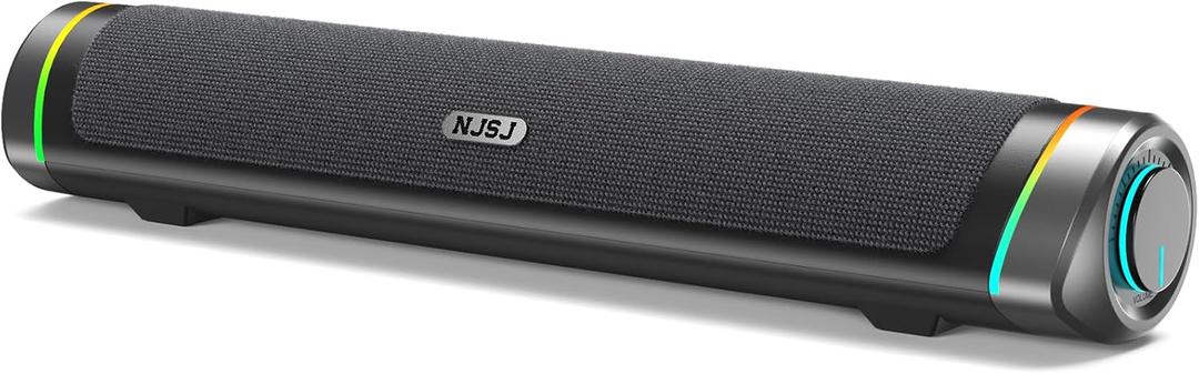 NJSJ Computer Speakers for Desktop with Clear Stereo Sound & Dynamic RGB Lighting, Compact Gaming Soundbar Speakers with USB Powered and 3.5mm Aux Input for PC, Laptop, Monitor