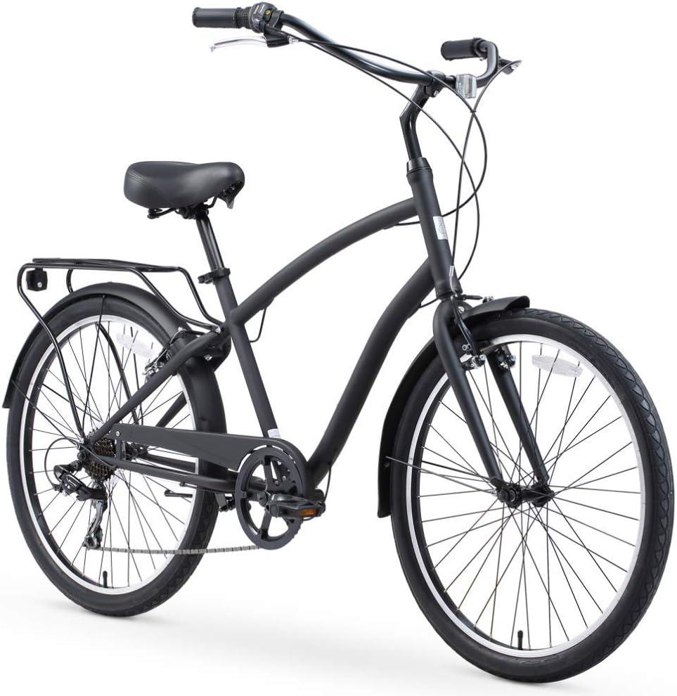 sixthreezero EVRYjourney Men's Steel Beach Cruiser Bike, Hybrid Bicycle with Rear Rack and Fenders, 26-Inch Wheels