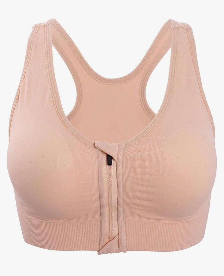 Women's Zipper Front Closure Sports Bra Racerback Yoga Bras, Size XXL