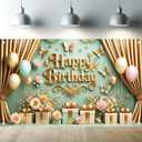 Gold Green Happy Birthday Backdrop Butterfly Gift Box Floral Banner Birthday Photography Background for Girl Supplies Party Decoration Photo Booth Prop 71 x 43 Inch