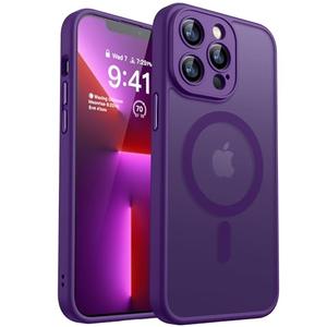 CANSHN Magnetic Compatible with iPhone 13 Pro Max Case, Upgraded [Full Camera Protection] [Compatible with Magsafe] [Translucent Matte] Shockproof Protective Phone Case Cover 6.7 Inch - Deep Purple