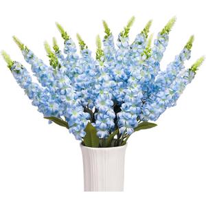15 Pcs Delphinium Artificial Flowers for Decoration, 27.5 Inch Long Stem Larkspur Fake Flowers Light Blue Faux Silk Bouquets for Tall Vase Wedding Home Decor Floral Arrangements(Light Blue)