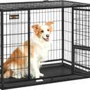 Feandrea 42.1 Inch Heavy Duty Dog Crate, Metal Escape Proof Kennel with Double Doors and Convenient Feeding Door, Removable Tray, Easy to Clean, XL Pet Crate for Large and Medium Dogs, Black