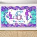 Eiurteao Mermaid 6th Birthday Banner Decorations for Girls, Little Mermaid Themed Happy 6 Birthday Background Sign Party Supplies, Under The Sea 6 Year Old Bday Photo Props Decor for Outdoor Indoor