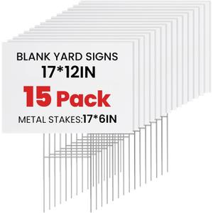 15 Pack Yard Signs with Metal Stakes, Custom Yard 17 x 12 Inches, Corrugated Plastic Board for Sale Sign Outdoor, Rent, Guidepost, Garage Sale Signs, Birthday Party