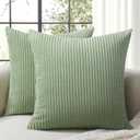 Softalker Throw Pillow Covers 18x18, Set of 2 Decorative Soft Corduroy Striped Boho Spring Pillow Cover, Modern Cushion Covers for Farmhouse Home Decor Couch Sofa Bed Living Room, Sage Green