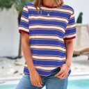 BTFBM Womens Summer Tops 2025 Crewneck Short Sleeve Striped T Shirts Casual Loose Lightweight Color Block Basic Tee (L)