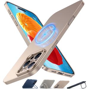 TORRAS Magnetic Slim Fit for iPhone 16 Pro Max Case with Stand, Compatible with MagSafe, Built-in Stash Stand, Thin 16 ProMax Case, Light Anti-Scratch Matte Hard PC 6.9 inch, Desert Titanium