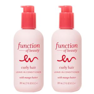 FUNCTION OF BEAUTY Leave In Conditioner for Curly Hair, 7 oz Each (2-Pack) - Sulfate Free Conditioner with Mango Butter Hydrates, De-Frizzes and Defines Curls