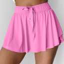 EARKOHA Women's Mini Skort Casual Tennis Skirt High Waisted Flowy Athletic Mini Skirt with Shorts (Pink, S)