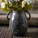 Black Ceramic Vase with 2 Handles, Modern Farmhouse Decor, Rustic Terracotta Pottery, Decorative Flower Vases, Clay Small Vase, Centerpiece for Dining Table - 7 Inch Tall