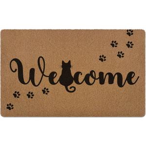 Cute Black Cat Paws Door Mat, Funny Welcome Front Door Mat Indoor Outdoor Entrance, Rustic Artificial Coir Doormat Rugs for Cat Lovers Owners Porch Entry Patio Kitchen Decor 30x17in