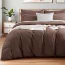 NEXHOME PRO King Duvet Cover Set, 100% Certified Organic Cotton with Washed Feel & Linen-Like Texture, Comfortable & Breathable, Home Bedding Set Dark Brown (No Comforter) (King (104"x90"))