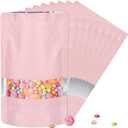 4.7"x7.8" 120pcs Mylar Bags for Food Storage,Smell Proof Bag with Matte Window Resealable Food Storage Bags for Small Business, Stand-up Foil Pouch Packaging Freeze Dried Candy Bag(Pink)