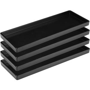 Matte Black Plastic Serving Platters (13 x 4.6 Inch Rectangle Plates) Serving Dishes for Entertaining, Food, Appetizers, Desserts, Cheese Board, Charcuterie, Sushi - Set of 4 Party Trays