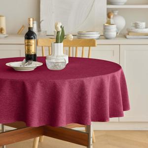 Decorelia Christmas Red Waterproof Round Table Cloth for Round,Decorative Farmhouse Tablecloths Table Cover for Holiday,Banquet,Dining& Kitchen (60 Inch,Round (2-4 Seats,Burgundy)