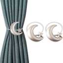 Curtain Tiebacks, 2 Pack Magnetic Curtain Tiebacks Star Moon Curtain tie Back Curtain holdbacks Magnetic Curtain Clips Curtain tie Backs Curtain Clips Holder for Window Draperies Hold Curtains Drape (Silver)
