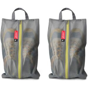 Pack All Shoe Bag for Travel, Water-Resistant Shoe Pouch for Gym, Odor-Resistant Soccer Cleats Bag for Sport (Grey, 2-Pack)