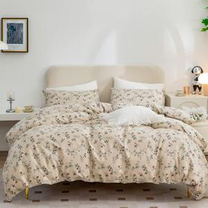 Floral Duvet Queen Set, 100% Brushed Microfiber 3 Pieces Queen Floral Bedding Sets, Vintage Floral Garden Style Floral Pattern Queen Duvet Cover Set Floral with Zipper Closure (Floral, Queen) (Queen(90"x90"))