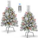 Waipfaru 2 Pack Prelit Outdoor Christmas Trees for Porch, 24.5" Small Christmas Tree with Lights Pr, Urn Filler Front Porch Decor with Remote, Christmas Porch Decorations for Home & Yard (White)