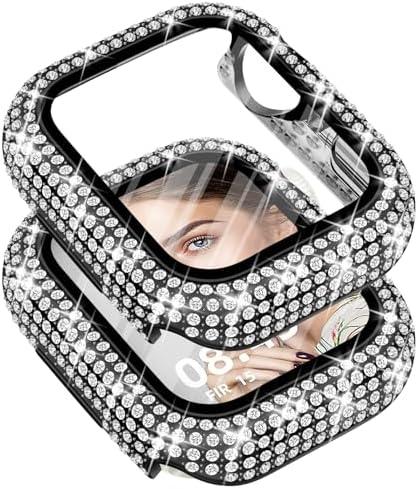 Newlibery Bling Watch Case with HD Screen Protector Women Compatible with Apple Watch 42mm Full Diamond Protective Face Cover PC Frame Protector for iWatch Series 1/2/3 Black, Set of 2