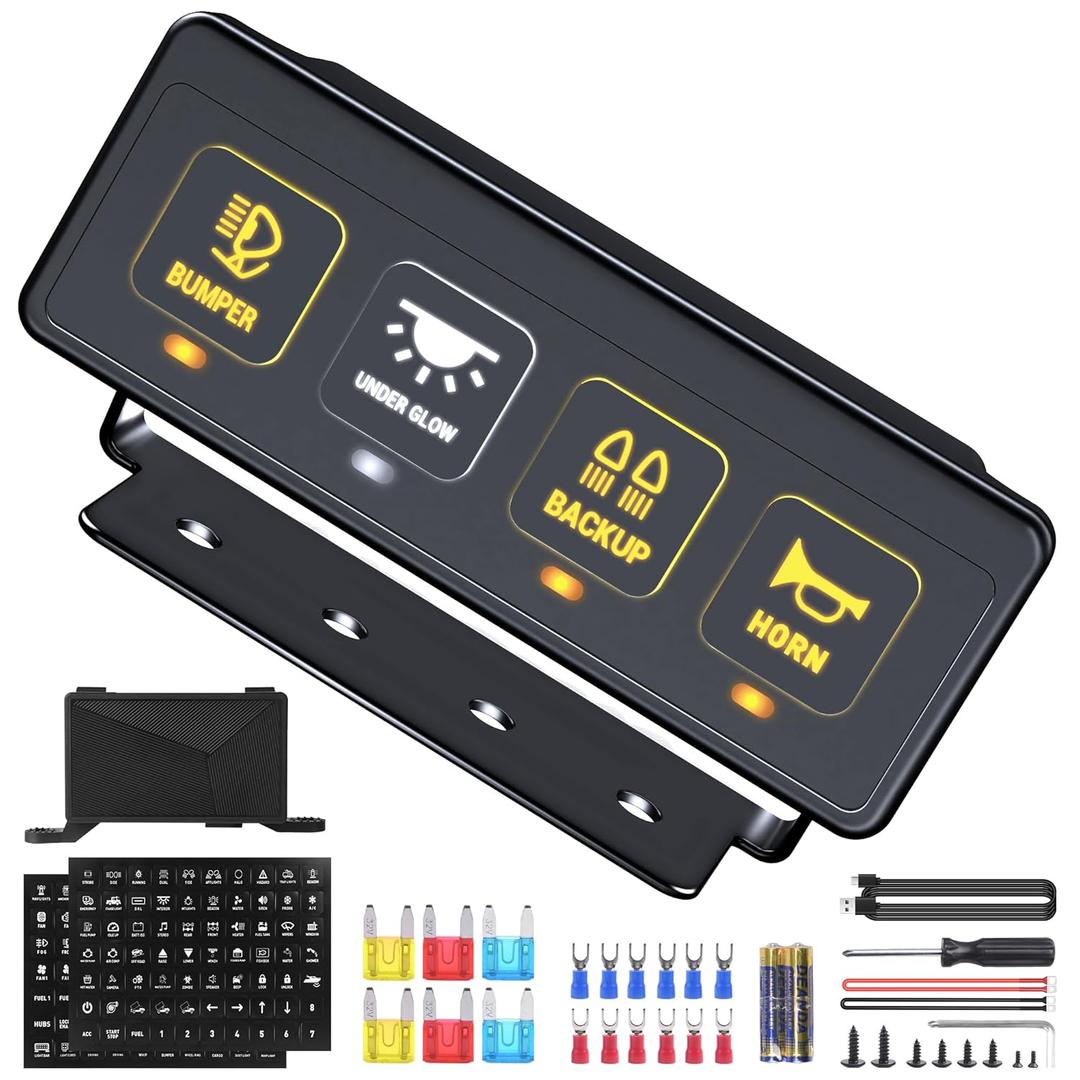 4 Gang Wireless Switch Panel - Multifunction Remote Control Offroad Switch Box, Toggle Switch with 4 Modes Memory Function Circuit Control Relay System Box for Truck SUV ATV UTV Car
