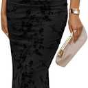 ZESICA Women's Summer Off Shoulder Floral Bodycon Maxi Dress 2026 Ruched Elegant Formal Cocktail Wedding Guest Long Dresses (Black, L)