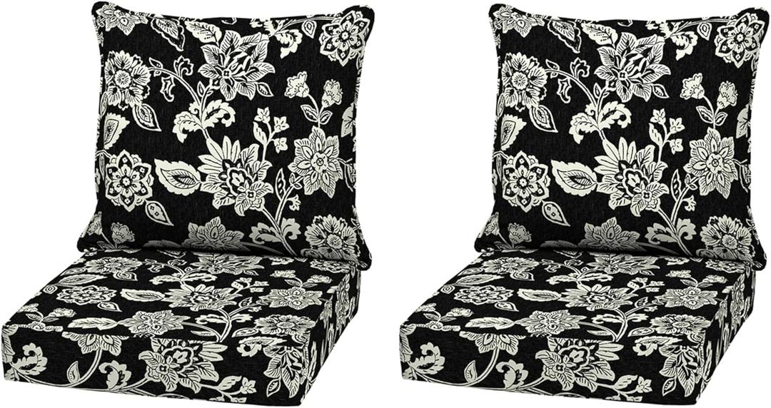 Arden Outdoor Deep Seat Cushion Set (2-Pack), 22 in x 24 in, Weather-Proof, Rain-Proof, Fade Resistant Patio Cushion for Chair, Sofa, and Couch Ashland Black Jacobean