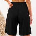 Luvamia Bermuda Shorts for Women High Waisted Linen Dressy Casual Pleated Wide Leg Summer Shorts with Elastic Waist (Black, XL)