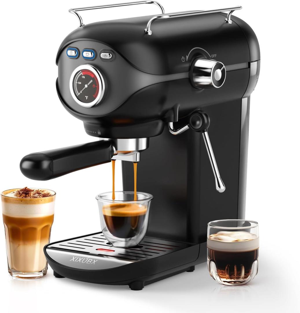 XIXUBX Espresso Machine, 20 Bar Pump Temperature Control, Compact Espresso Maker with Steam Milk Frother, Professional Coffee Makers for Home, Cappuccino Latte Machine, Gifts for Coffee Lover (Black)