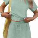 TCOT Pajamas for Women Set Summer Fashion Short Sleeve Crewneck Tops with Skirt Sets Pajama Casual Loungewear (Large, Mint Green)