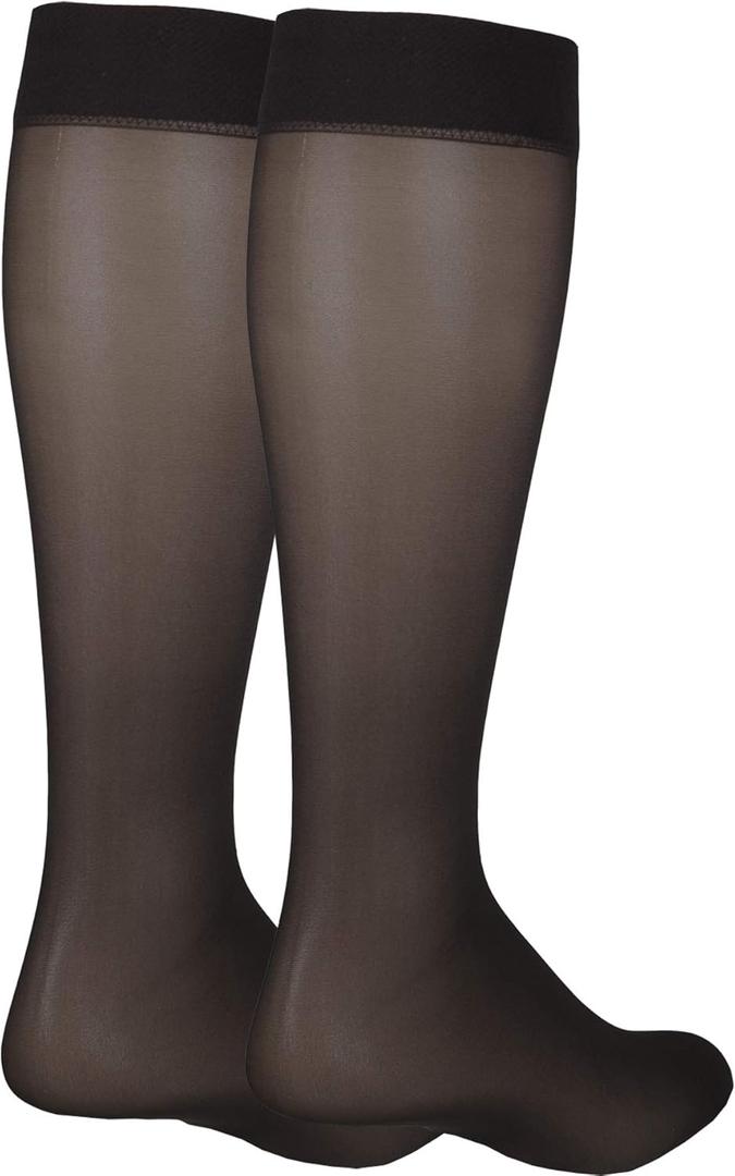 NuVein Sheer Compression Stockings for Women, 8-15 mmHg Support, Light Denier, Knee High, Closed Toe, Black, 2X-Large